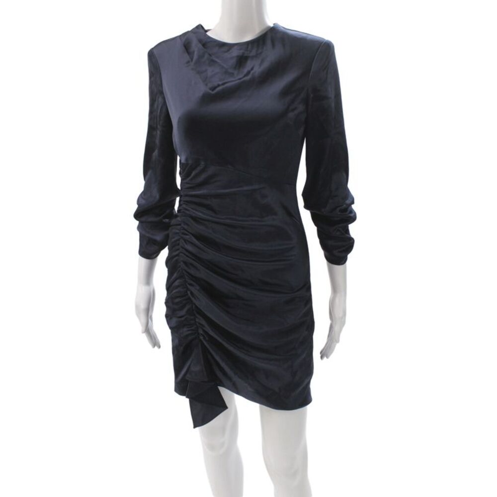 Cinq à Sept Womens Sheath Long Sleeve Cocktail Mini Dress Black Satin Size 4